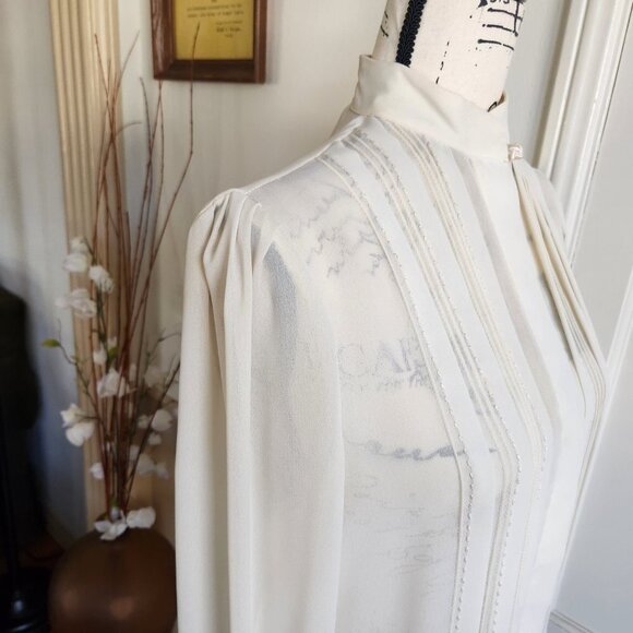 Alexandria Vintage Sheer Ivory Pleated Bouse Sz 8 - Picture 6 of 11